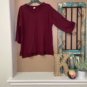 Elegant Maroon V-Neck Long Sleeve Top